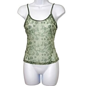 Y2K Sheer Mesh Green Cami Top Medium Fitted Fairy Grunge Forest Festival Indie